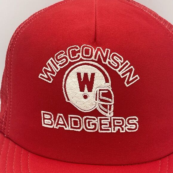 Rare Vintage Red Mesh Wisconsin Badgers Bucky Trucker Snap Back Hat Cap 1980s - Picture 2 of 8